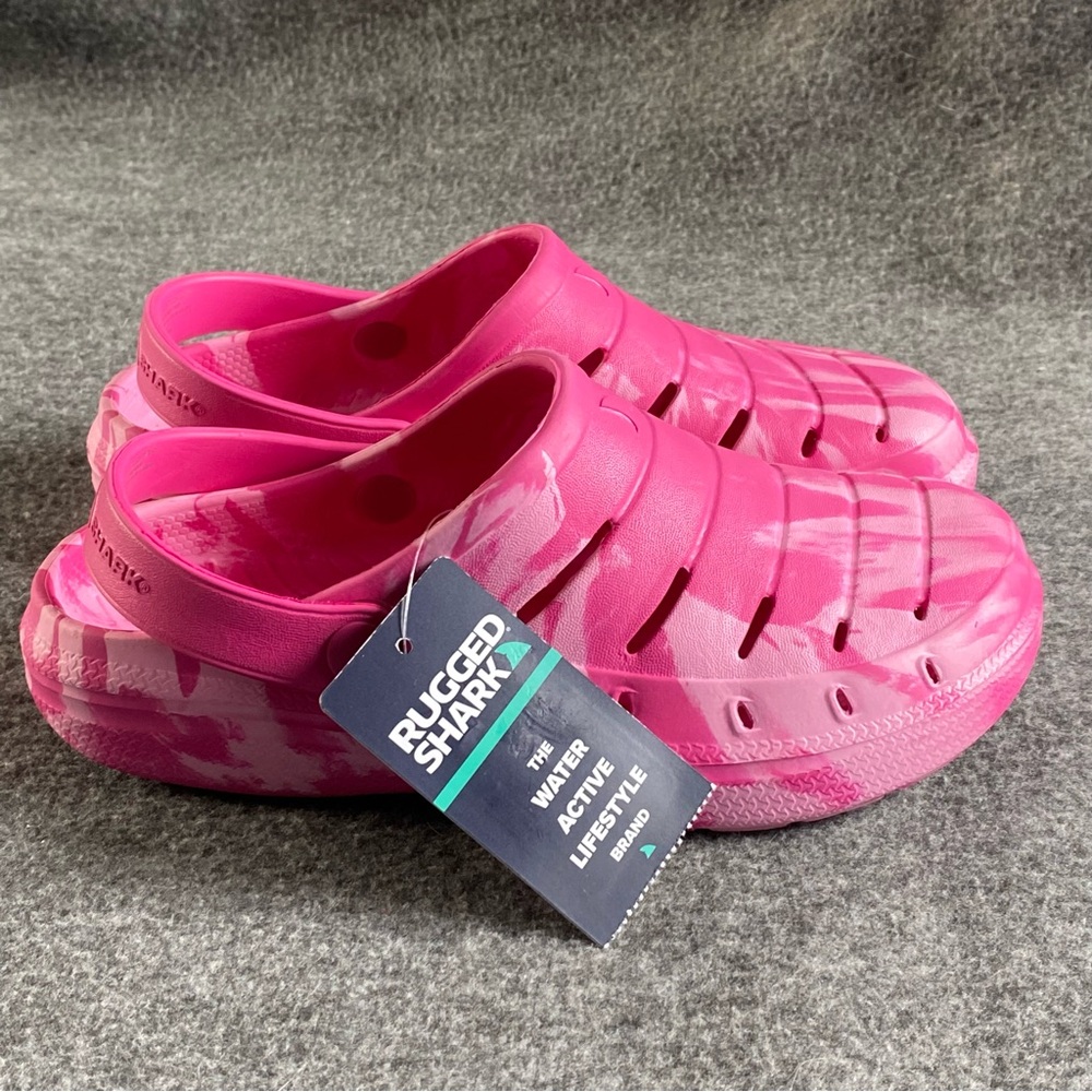 Kids Pink Shoes Size‎ 2 Rugged Shark Slip On Clogs Strap Washable Floatable New